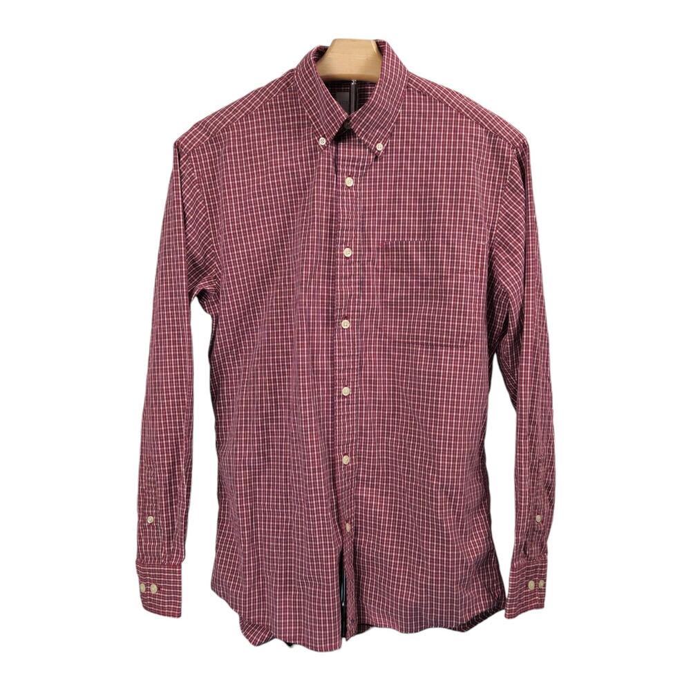 J.Crew Men’s Small Red Plaid Button-Up Shirt Long Sleeve 100% Cotton Casual